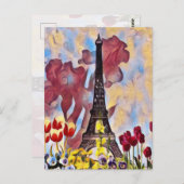 Eiffeltoren, Parijs Iris, Tulps Spring Flowers Briefkaart (Voorkant / Achterkant)