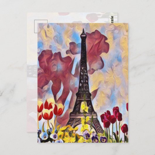 Eiffeltoren, Parijs Iris, Tulps Spring Flowers Briefkaart (Voorkant / Achterkant)
