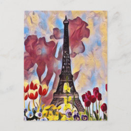 Eiffeltoren, Parijs Iris, Tulps Spring Flowers Briefkaart