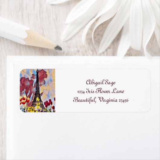 Eiffeltoren, Parijs Iris, Tulps Spring Flowers Etiket (Insitu)