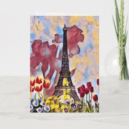 Eiffeltoren, Parijs Iris, Tulps Spring Flowers Kaart (Achterkant)