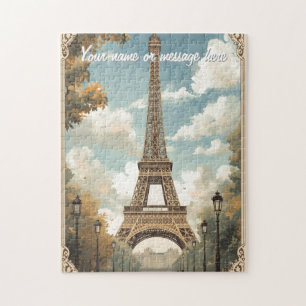 Eiffeltoren Parijs Reis Vintage Retro Kunst Naam Legpuzzel