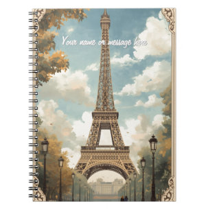 Eiffeltoren Parijs Reis Vintage Retro Kunst Naam Notitieboek