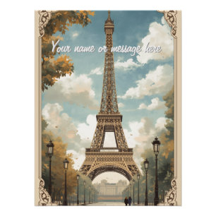 Eiffeltoren Parijs Reis Vintage Retro Kunst Naam Perfect Poster