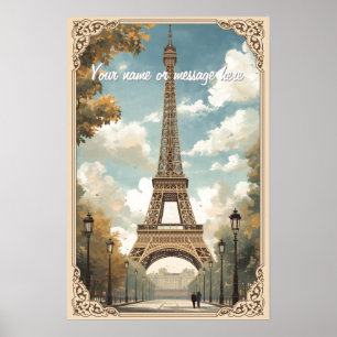 Eiffeltoren Parijs Reis Vintage Retro Kunst Naam Poster