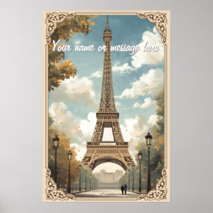 Eiffeltoren Parijs Reis Vintage Retro Kunst Naam Poster