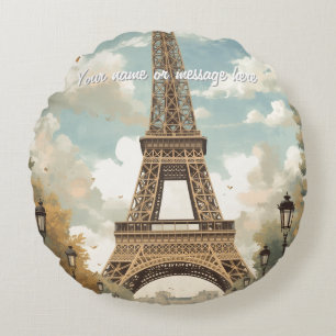 Eiffeltoren Parijs Reis Vintage Retro Kunst Naam Rond Kussen