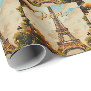 Eiffeltoren Parijs Reis Vintage Stijl Retro Kunst Cadeaupapier