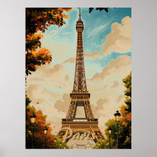 Eiffeltoren Parijs Reis Vintage Stijl Retro Kunst Poster
