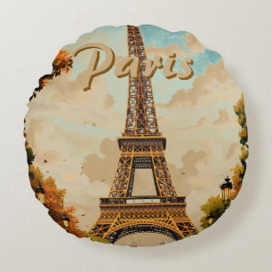 Eiffeltoren Parijs Reis Vintage Stijl Retro Kunst Rond Kussen