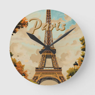 Eiffeltoren Parijs Reis Vintage Stijl Retro Kunst Ronde Klok