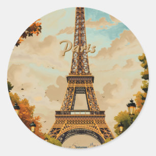Eiffeltoren Parijs Reis Vintage Stijl Retro Kunst Ronde Sticker