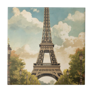 Eiffeltoren Parijs Reis Vintage Stijl Retro Kunst Tegeltje