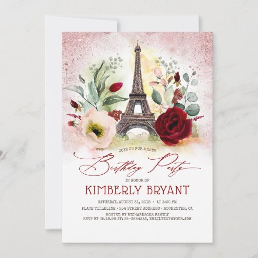 Eiffeltoren  Parijs Roos Gold Birthday Kaart (Voorkant)