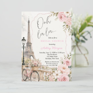 Eiffeltoren Parijs Roze Bloemen Bruidsuitnodiging Kaart