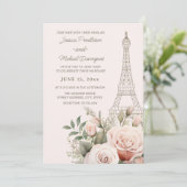 Eiffeltoren Parijs roze rozen bruiloft Kaart (Staand voorkant)