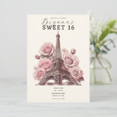 Eiffeltoren Parijs & Roze Rozen Sweet 16 Kaart (Staand voorkant)