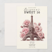 Eiffeltoren Parijs & Roze Rozen Sweet 16 Kaart (Voorkant / Achterkant)