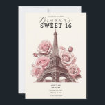 Eiffeltoren Parijs & Roze Rozen Sweet 16 Kaart<br><div class="desc">Aanpassen zoals je wilt.</div>