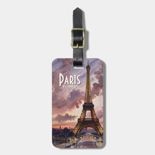 Eiffeltoren Parijs schemering aquarel aangepaste t Bagagelabel (Voorkant verticaal)
