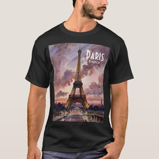 Eiffeltoren Parijs schemering aquarel aangepaste t T-shirt (Voorkant)