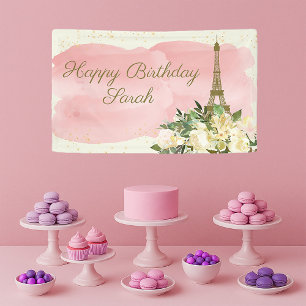 Eiffeltoren Parijs Verjaardag Roze Goud Glitter Spandoek