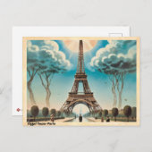 Eiffeltoren Parijs Vintage Travel Briefkaart (Voorkant / Achterkant)
