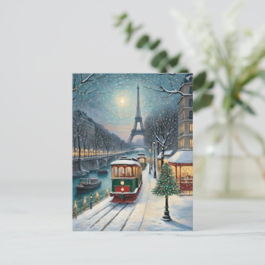 Eiffeltoren Parijs Winter Sneeuw Scene Briefkaart (Staand voorkant)
