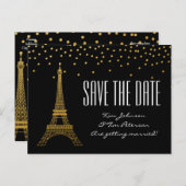 Eiffeltoren Parijs Zwart Goud Bewaar de datum Aankondigingskaart (Voorkant / Achterkant)