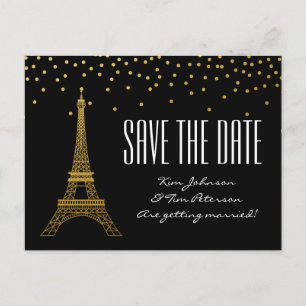 Eiffeltoren Parijs Zwart Goud Save The Date Aankondigingskaart