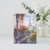 Eiffeltoren Parijse Balkon Waterverf Art Travel Briefkaart (Staand voorkant)