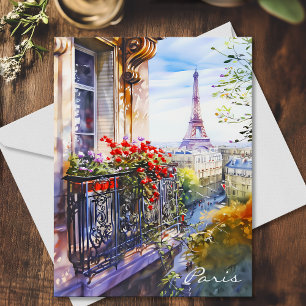 Eiffeltoren Parijse Balkon Waterverf Art Travel Briefkaart