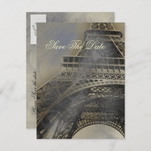 Eiffeltoren Parijse Franse bruiloft Save the Date Aankondigingskaart (Voorkant / Achterkant)
