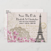  Eiffeltoren Parijse stijl Save the Date Aankondigingskaart (Voorkant / Achterkant)