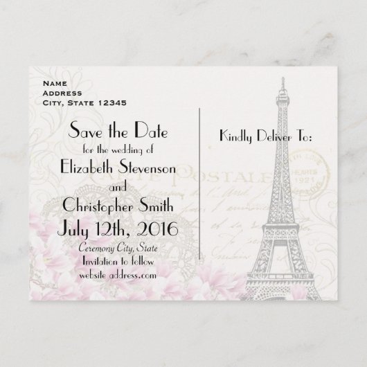  Eiffeltoren Parijse stijl Save the Date Aankondigingskaart (Achterkant)