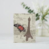 Eiffeltoren, parijse straat en vlinder briefkaart (Staand voorkant)