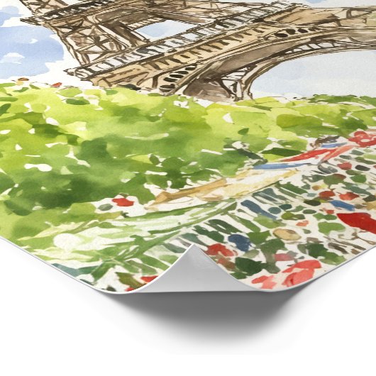 Eiffeltoren Parijse Waterverf Art Print (Hoek)