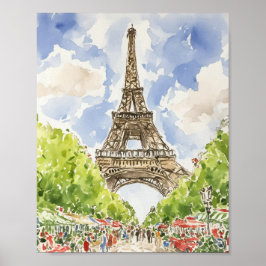 Eiffeltoren Parijse Waterverf Art Print