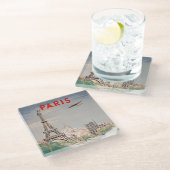  Eiffeltoren Paris Air Travel Lithograph Glazen Onderzetter (Schuin)