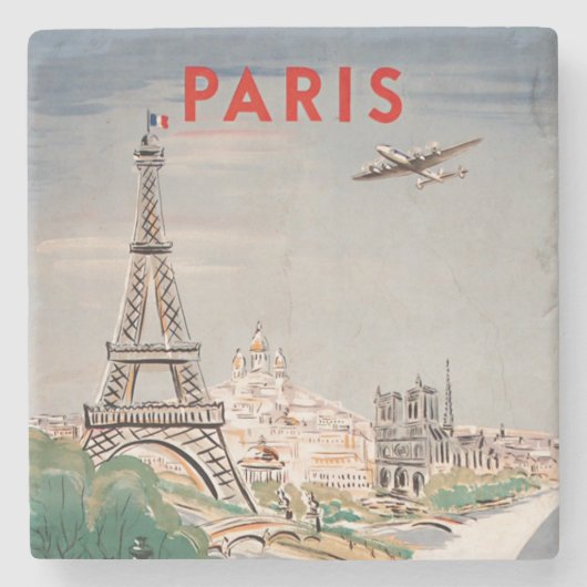  Eiffeltoren Paris Air Travel Lithograph Stenen Onderzetter (Voorkant)