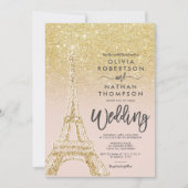 Eiffeltoren Paris chic gold glitter roze bruiloft Kaart (Voorkant)