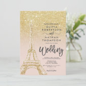 Eiffeltoren Paris chic gold glitter roze bruiloft Kaart (Staand voorkant)