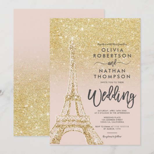 Eiffeltoren Paris chic gold glitter roze bruiloft Kaart (Voorkant / Achterkant)