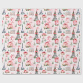 Eiffeltoren, Paris chique Franse roze kerst Cadeaupapier (Vlak)