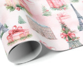 Eiffeltoren, Paris chique Franse roze kerst Cadeaupapier (Rol Hoek)