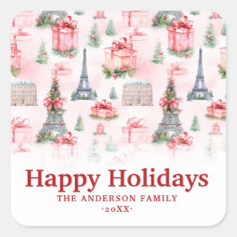 Eiffeltoren, Paris chique Franse roze kerst Vierkante Sticker