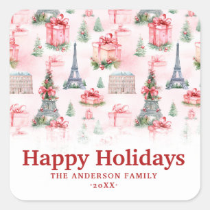 Eiffeltoren, Paris chique Franse roze kerst Vierkante Sticker