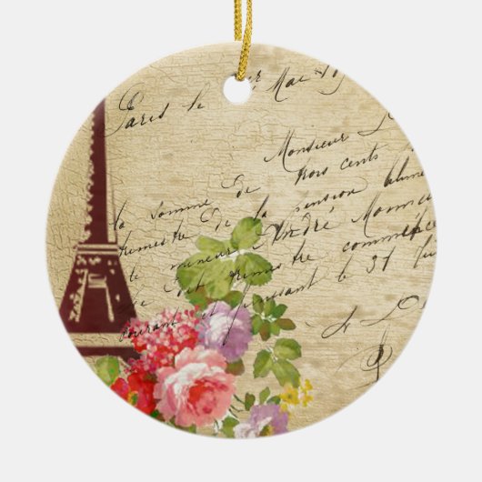  Eiffeltoren Paris & Flowers Keramisch Ornament (Voorkant)
