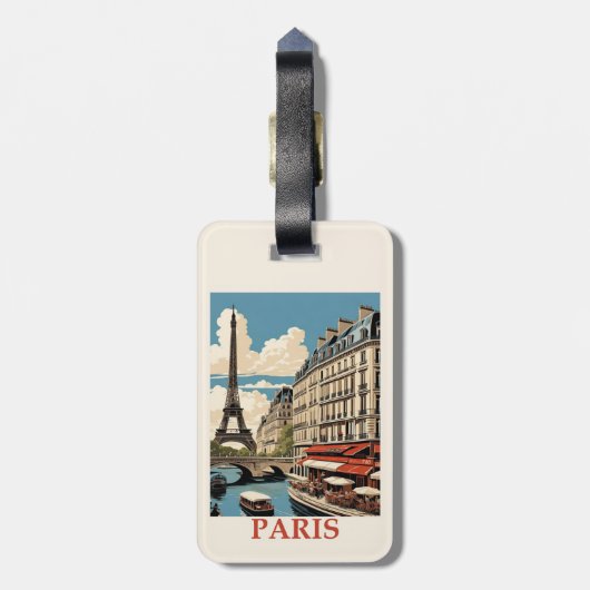 Eiffeltoren Paris Frankrijk Seine Cafe Bagagelabel (Achterkant verticaal)
