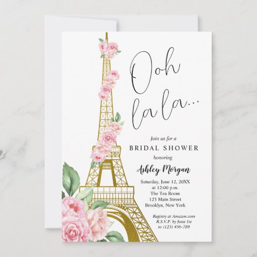 Eiffeltoren Paris Pink Flowers Vrijgezellenfeest Kaart (Voorkant)